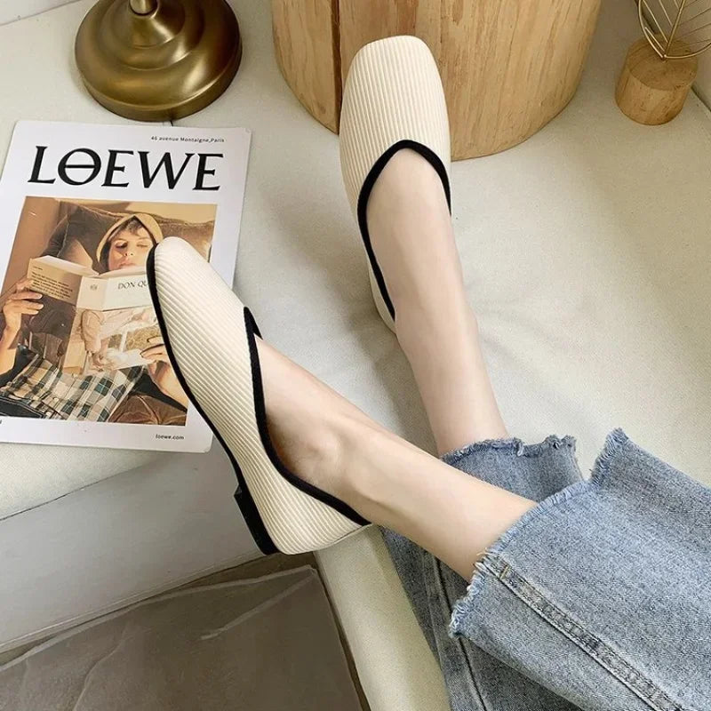 Shoes Women Loafers Slip Flat Heel, Mule, Cotton Fabric