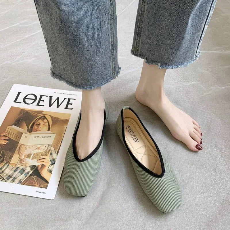 Shoes Women Loafers Slip Flat Heel, Mule, Cotton Fabric