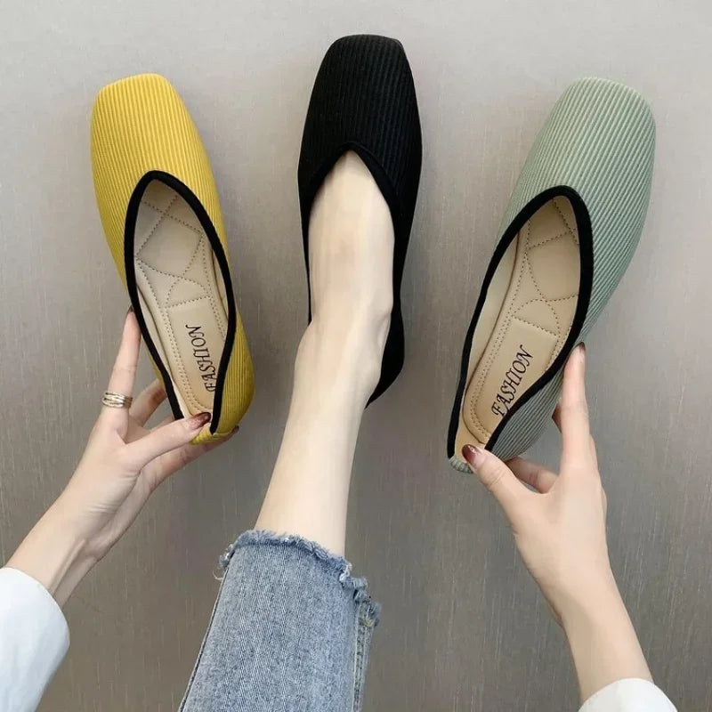 Shoes Women Loafers Slip Flat Heel, Mule, Cotton Fabric